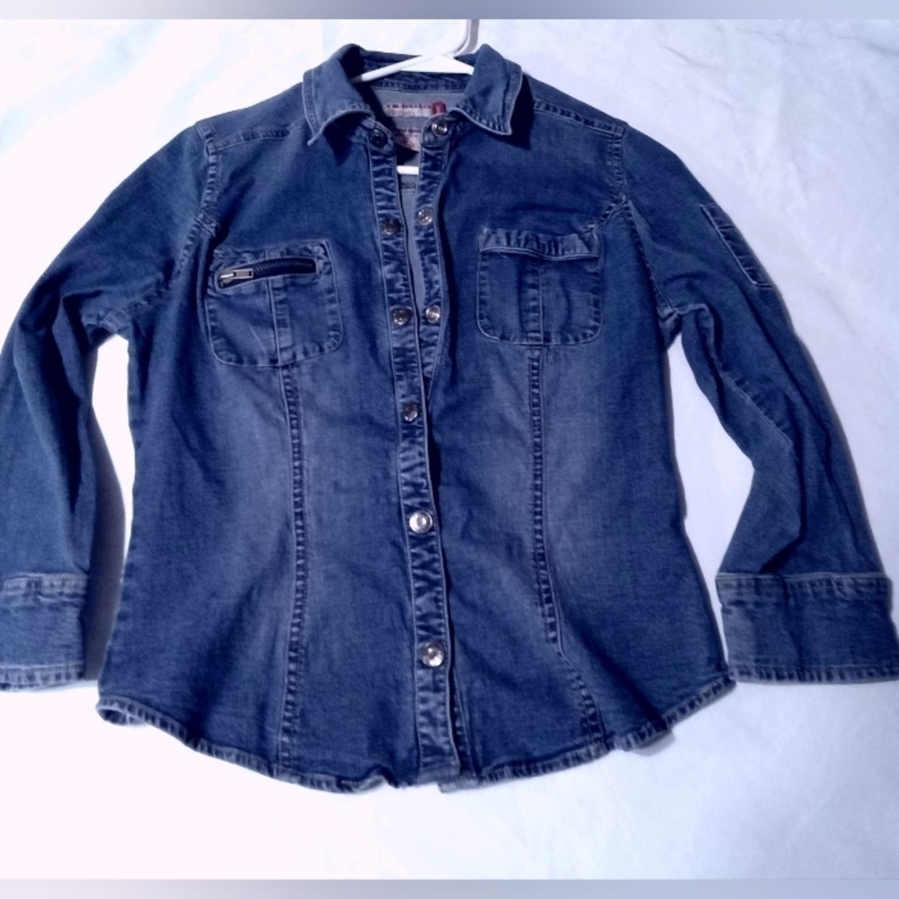 VINTAGE RARE GUESS STRETCH DENIM TOP WOMENS S/P CO